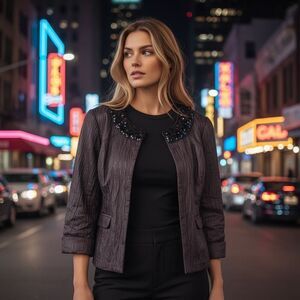 Chico's Purple Plum Embellished Collar Beads Sequin Jacket Hook Closure Medium